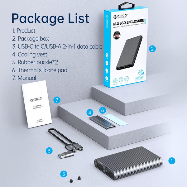 ORICO AM2C3-2SN Dual-bay M.2 NVME + SATA SSD Enclosure(Grey)