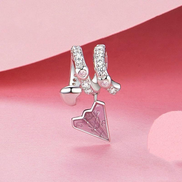 S925 Sterling Silver Platinum Plated Paper Airplane Love Letter Pendant DIY Bead(BSC974)