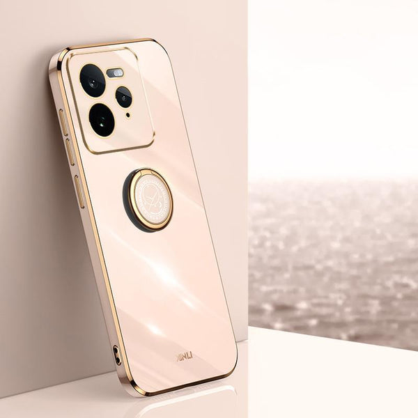 For Realme GT 7 Pro 5G XINLI Straight Edge 6D Electroplate TPU Phone Case with Ring Holder(Pink)