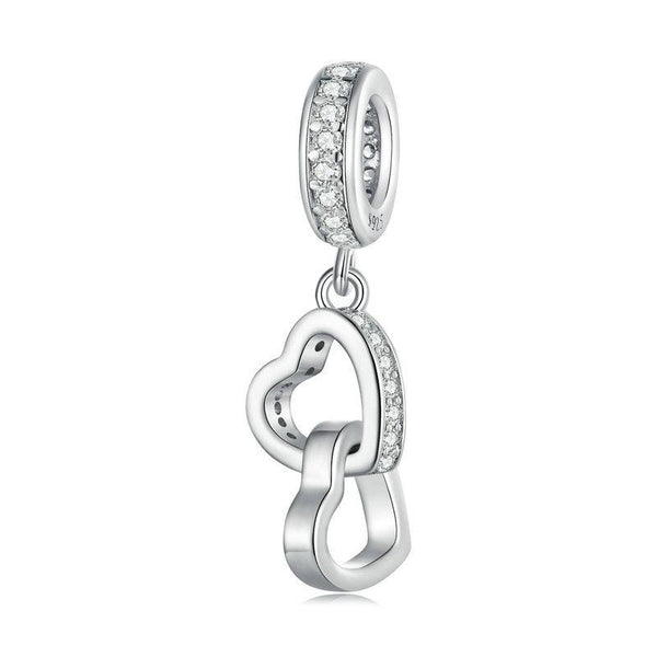 SCC2455 Sterling Silver S925 Interlocking Love Platinum Zircon Heart Shape Pendant