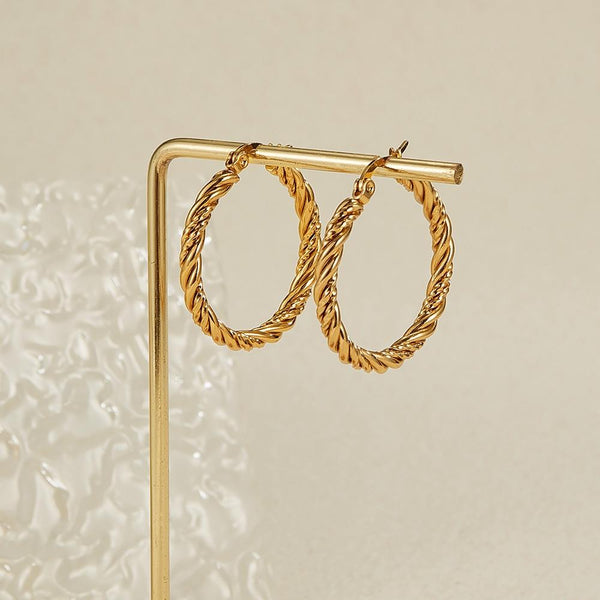 OPK GE960 1pair Stainless Steel Gold Plated Vintage Twist Earrings(Gold)