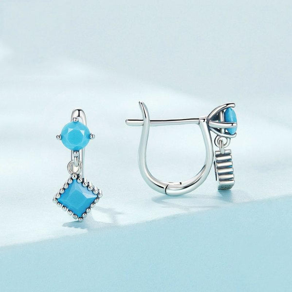SCE1539 S925 Sterling Silver Prong Set Synthetic Turquoise Geometric Earrings