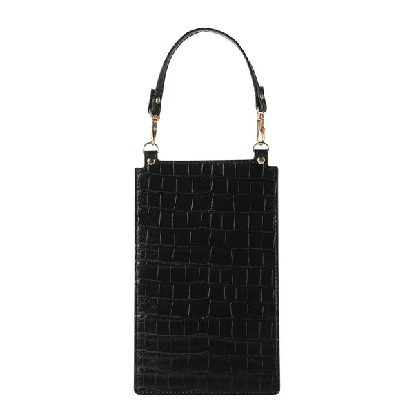 Stone Texture Card Holder Mobile Phone Bag with Short Strap(Black)