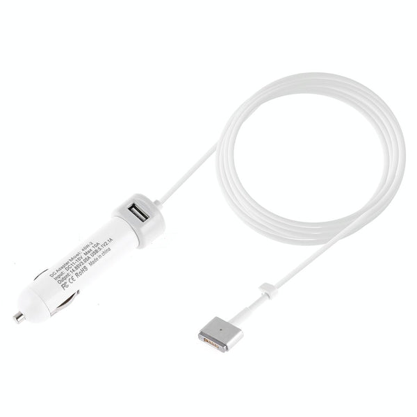 45W-2 5.1V 2.1A USB Interface Car Charger with 14.85V 3.05A T MagSafe 2 Interface Data Cable(White)