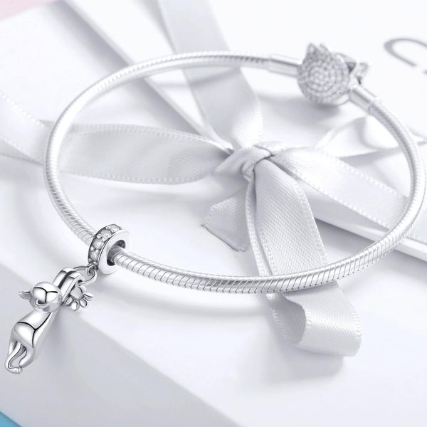S925 Sterling Silver Sticky Cat DIY Bracelet Charm, Style:Pendant