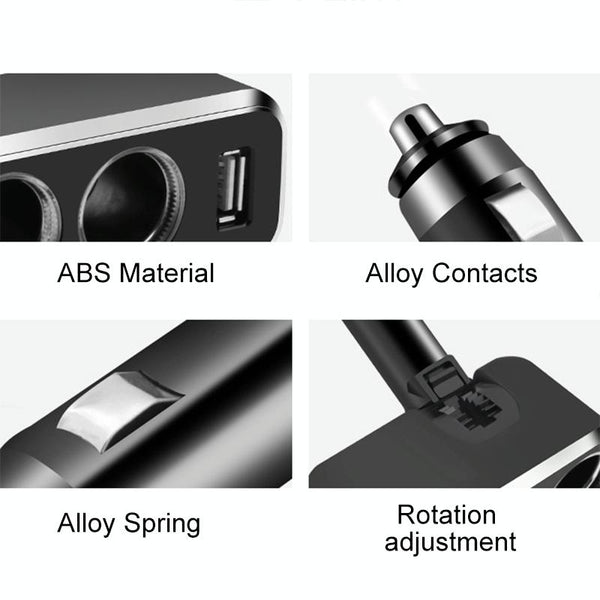 SHUNWEI SD-1909 80W 0.8A Car 2 in 1 USB Charger 90 Degree Free Rotation Cigarette Lighter (Black)