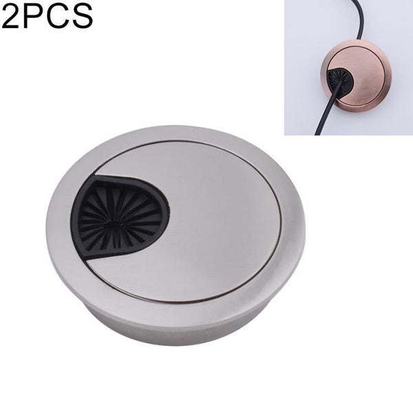 2 PCS Desk Computer Desktop Zinc Alloy Round Threading Box Hole Cover, Hole Diameter: 50mm (Brushed Steel)