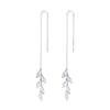 S925 Sterling Silver Simple Style Long Leaves Women Earrings