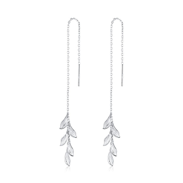 S925 Sterling Silver Simple Style Long Leaves Women Earrings
