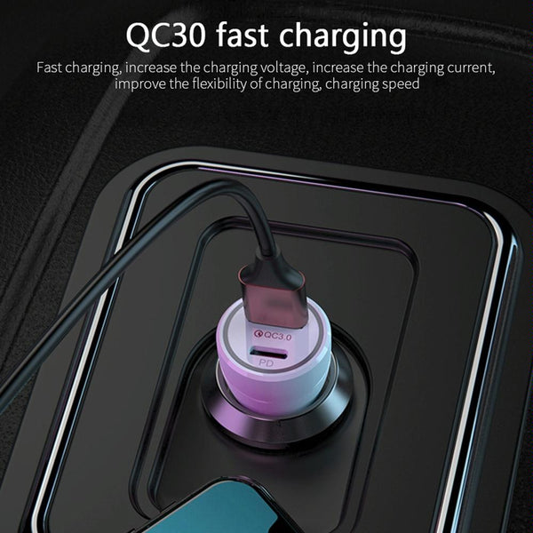 P21 Portable PD 20W + QC3.0 18W Dual Ports Fast Car Charger with USB to Micro USB Cable Kit(Black)