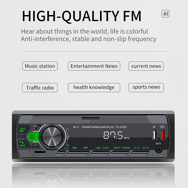 A3032 Car Bluetooth MP3 Player ISO Interface EQ Sound Effect Fast Charge Colorful Button Radio(Black)