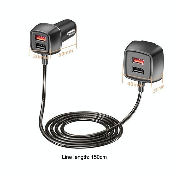 One For Four Car Charger QC3.0 Fast Charge 4USB Car Front And Rear Seat Car Charger, Style: Upgraded Edition