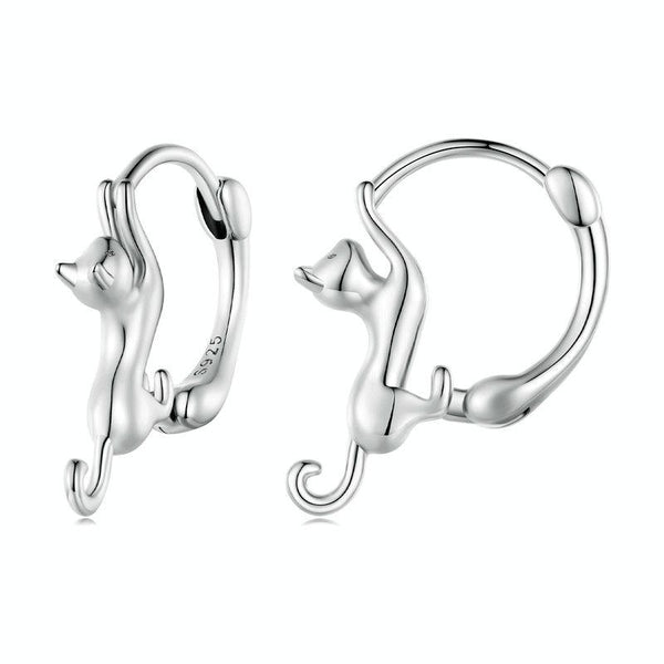 Sterling Silver S925 Diamond Stretch Cat Stretch Earrings, Size: Large Platinum Plated