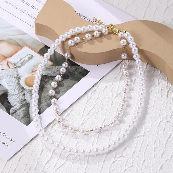 N2209-12 Double-layer Pearl Chain Ladies Temperament Necklace Collarbone Chain