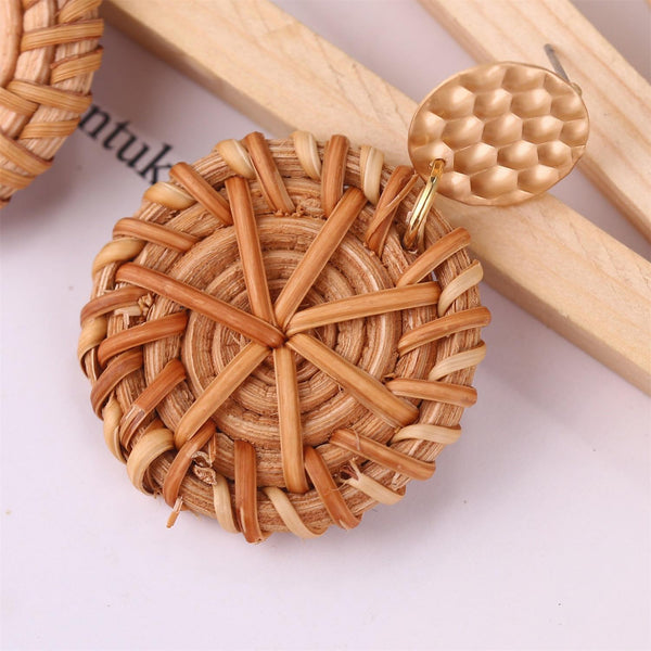 E2002-6 Knock Pattern Deep Cake Bamboo Vine Handmade Woven Earrings Bosomia Style Earrings