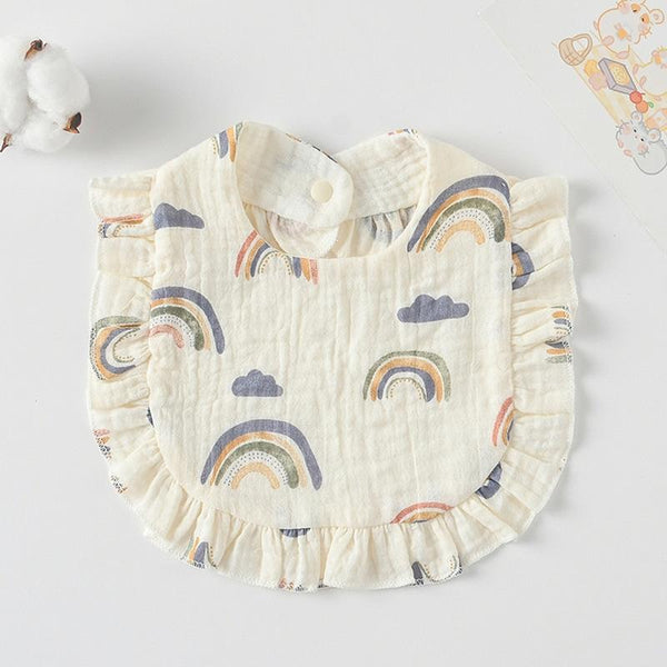 Baby Feeding Bib Ruffle Infants Saliva Towel Soft Cotton Burp Cloth, Style: Oil Painting Rainbow