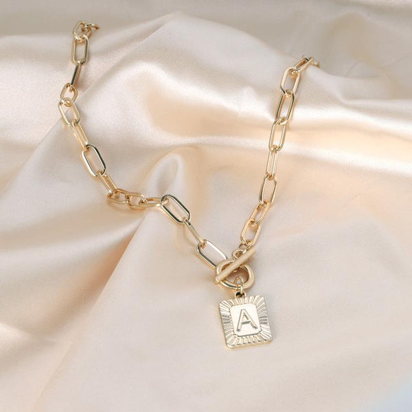 A-Z Alphabet Pendant Necklace 26 Letters OT Clasp Necklace Collar Chain Jewelry Gifts, Style: A