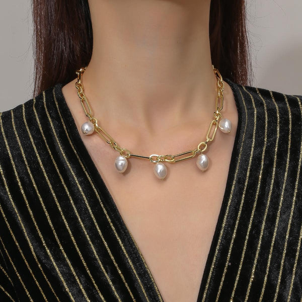 N2211-13 5 Pearls Ladies Temperament Necklace Collarbone Chain