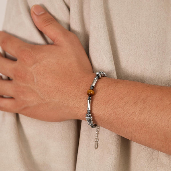 OPK GS1550 Personalized Stainless Steel Black Gallstone Tiger Eye Stone Bracelet