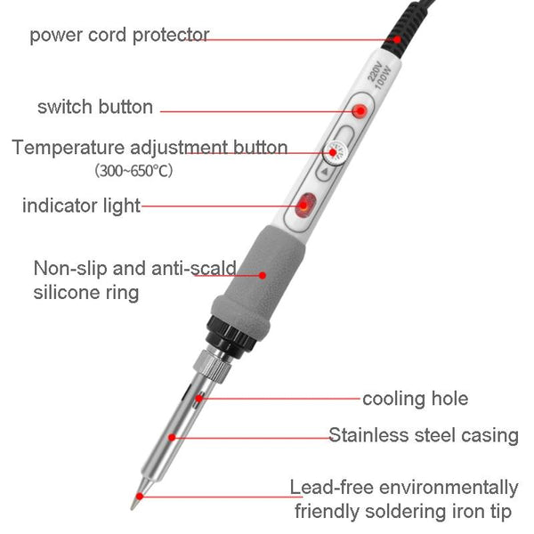 1pc 100W  220V High-power Electric Soldering Iron Adjustable Temperature Soldering Tool US Plug