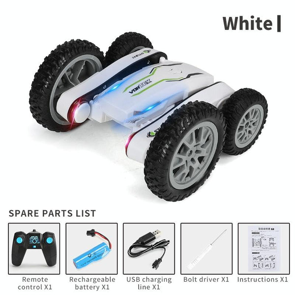 1:24 2.4G Flowering Stunt Car RC Double Deformation Remote Control Car Twisting Rotating Toy Car(White)