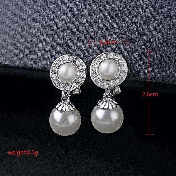 1201 Long Silver Baroque Earrings Pearl Ear Clip Women Without Ear Piercing