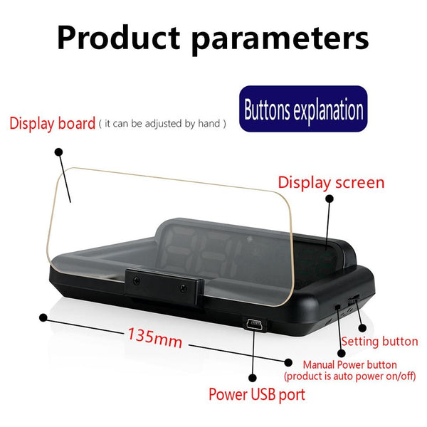 T900 Car HUD Head-Up Display, Speed, GPS, Overspeed Alarm (Blue)