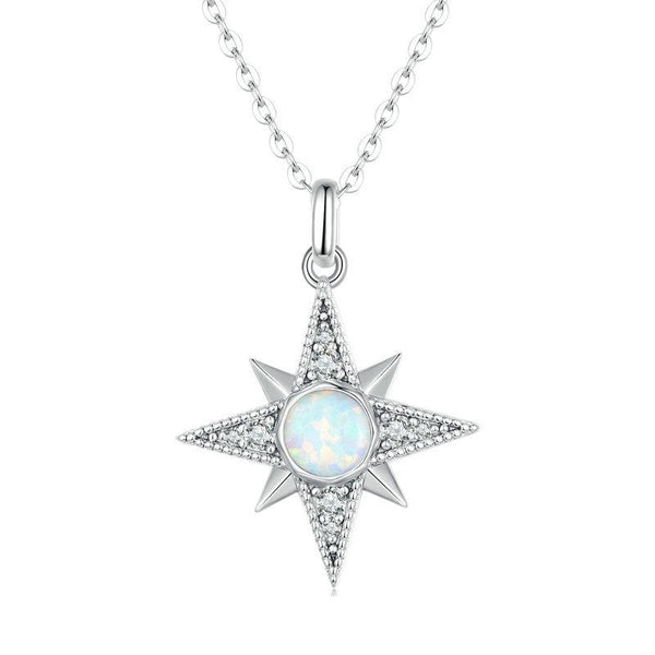 BSN300 Sterling Silver S925 Star Sun Plated Platinum Opal Necklace