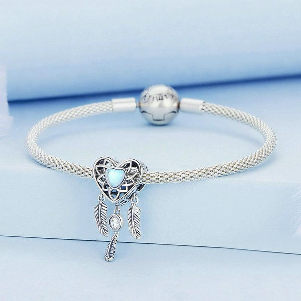 BSC749 Sterling Silver S925 Heart Zircon Dreamcatcher Bracelet Beads