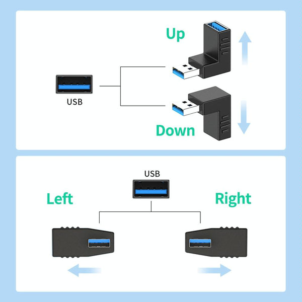 ENKAY USB 3.0 Adapter 90 Degree Angle Male to Female Combo Coupler Extender Connector, Angle:Vertical Up + Down