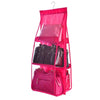 B05005 Double Sided 6 Pocket Hanging Bag Non-woven Fabric Hanging Handbag Organizer(Rose Red)
