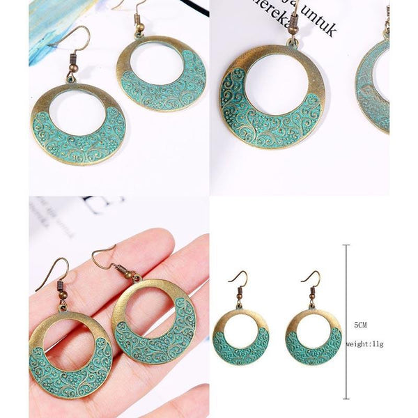 E1911-14 Turquoise Ethnic Style Earrings Temperament Simple Vintage Earrings