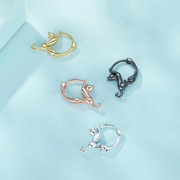 Sterling Silver S925 Diamond Stretch Cat Stretch Earrings, Size: Large Gold Plated