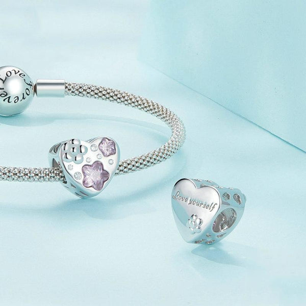 SCC2448 Sterling Silver S925 Heart Flower DIY Platinum Plated Bracelet Beads