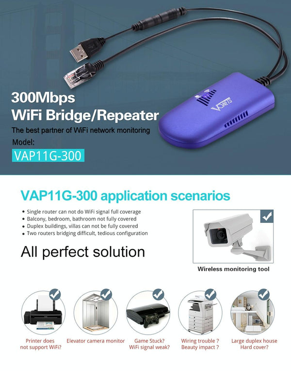 VONETS VAP11G-300 Mini WiFi 300Mbps Bridge WiFi Repeater, Best Partner of IP Device / IP Camera / IP Printer / XBOX / PS3 / IPTV / Skybox(Blue)
