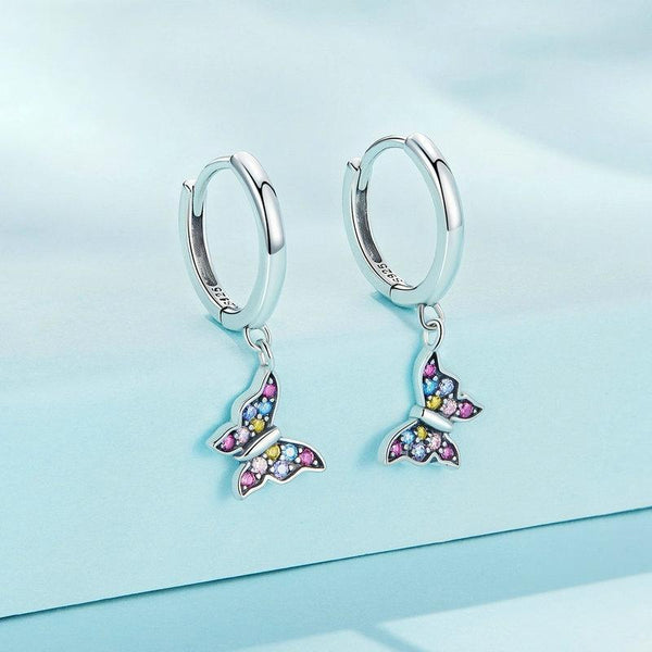 SCE1528 Sterling Silver S925 Colorful Butterfly Insect Zirconia Earrings