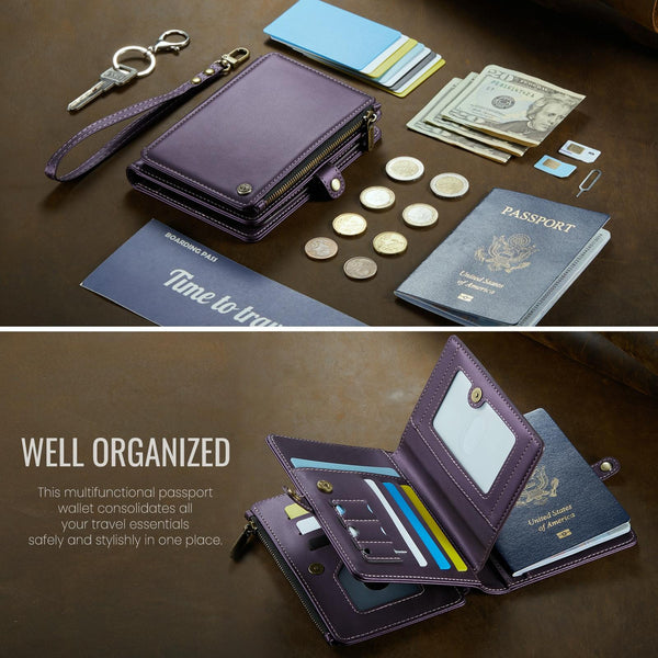 CaseMe-Me60 Multi-functional Anti-theft Swipe Passport Wallet(Purple)