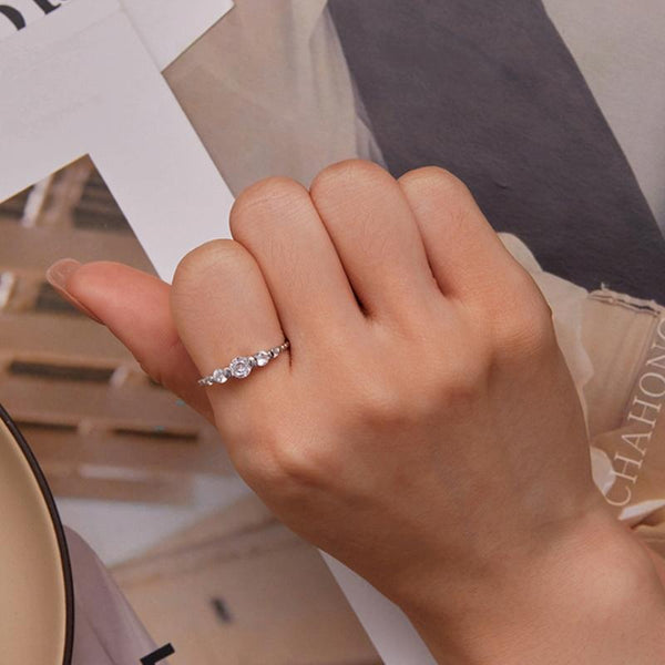 BSR344 Sterling Silver S925 White Gold Plated Bead Arrangement Zircon Ring(No.6)