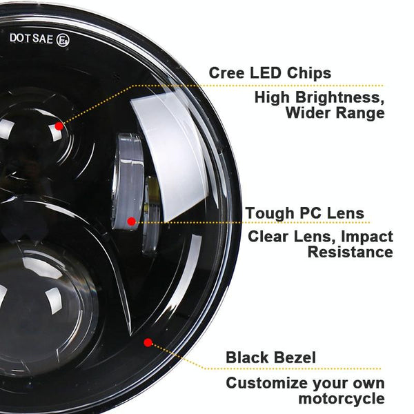 7 inch Round LED Motorcycle Headlight Modified Spotlight for Honda(Black)