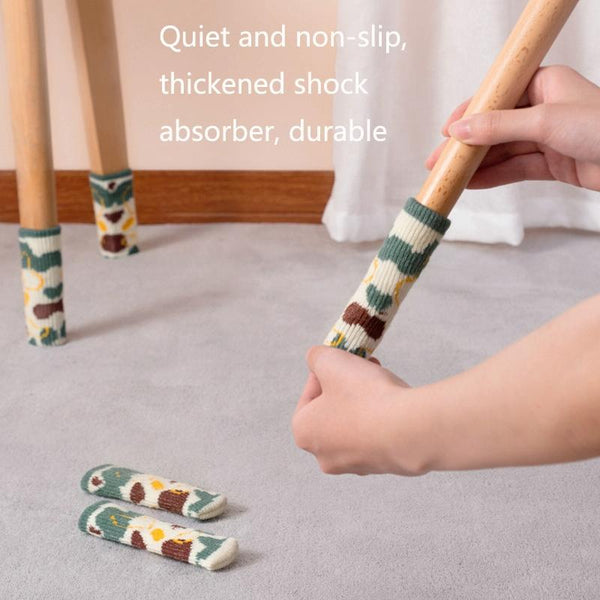 4pcs / Set Knitted Wool Silicone Silent Non-Slip Chair Foot Cover(Green Smiley)