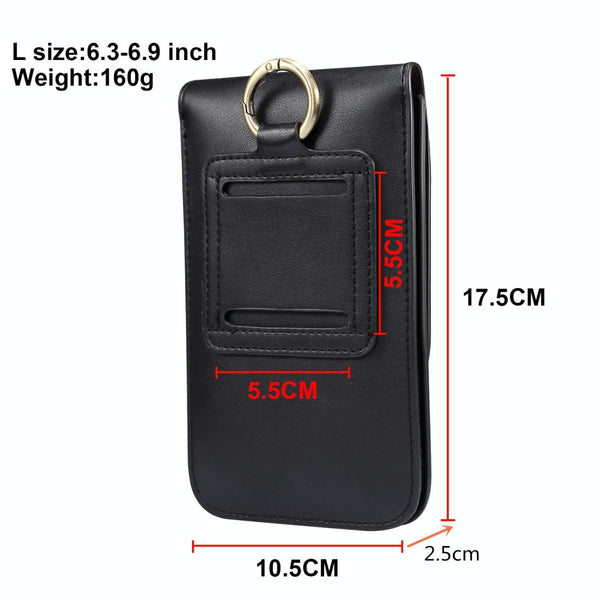 Lambskin Texture Men Phone Universal Double Lattice Waist Bag Leather Case, Size:L(Black)