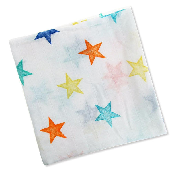 Cartoon Baby Soft Gauze Quilt Swaddle Cotton Bath Towel 117 X 117cm, Style: Color Stars
