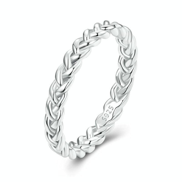 BSR311 Sterling Silver S925 Geometric Twist White Gold Plated Ring(No.7)