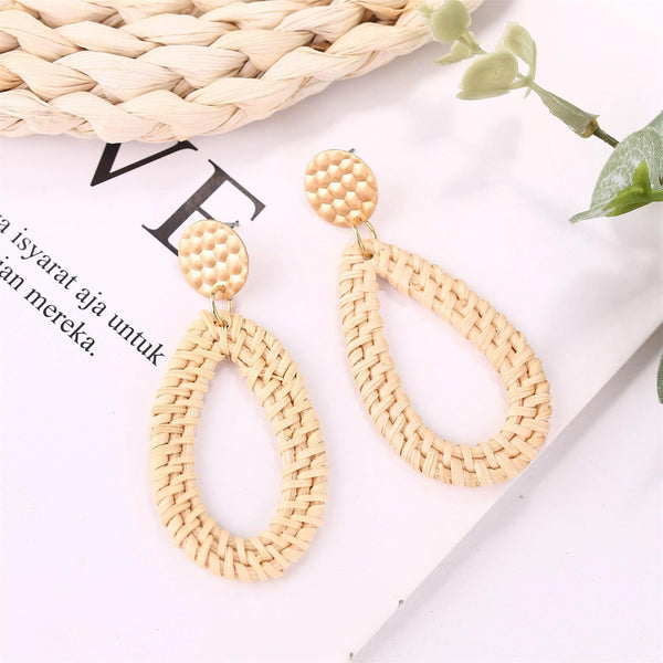 E2002-7 Knock Pattern Water Drop Bamboo Vine Handmade Woven Earrings Bosomia Style Earrings