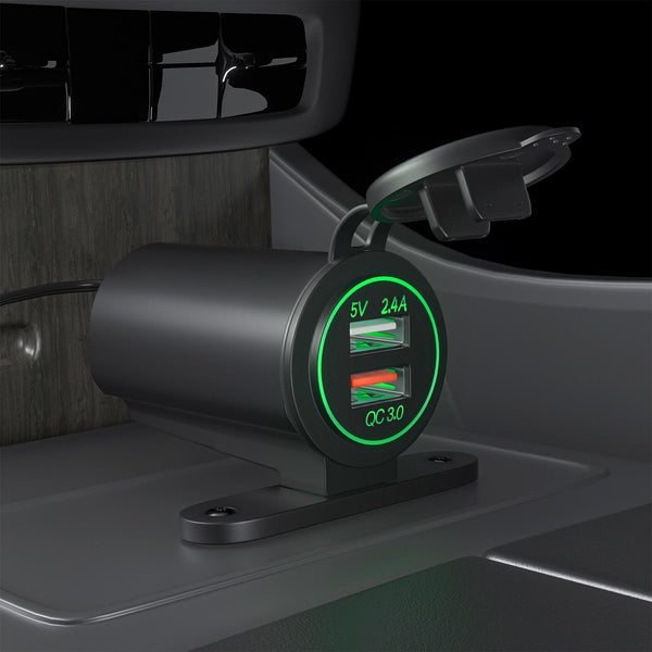 ZH-723F3 Car / Motorcycle QC3.0 Cell Phone Fast Charging Dual USB Car Charger(Green Light)