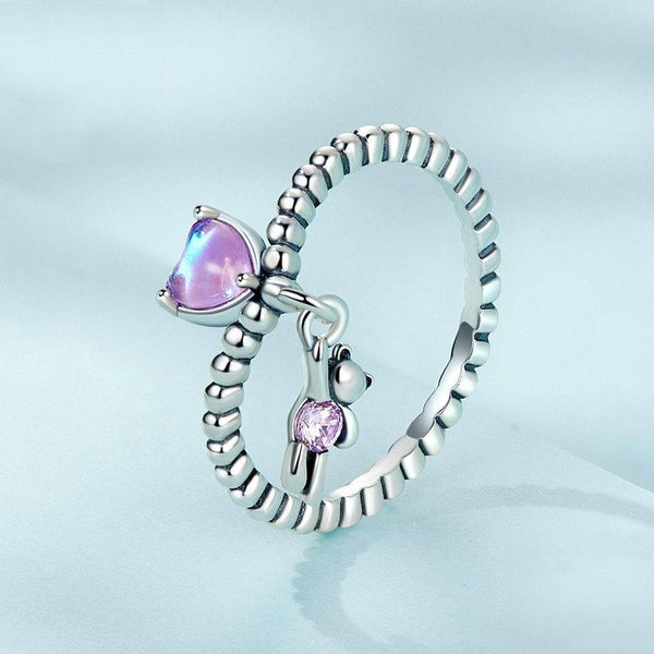 SCR886 Sterling Silver S925 Zircon Heart Bear Balloon Ring(No.9)