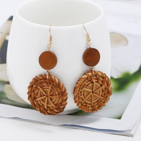 E2002-12 Ear Hook Deep Cake Bamboo Vine Handmade Woven Earrings Bosomia Style Earrings