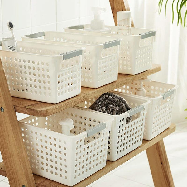 Plastic Storage Basket Desktop Sundry Organizer Frame Toys Kitchen Snacks Storage Box, Style: Shallow Large Pink