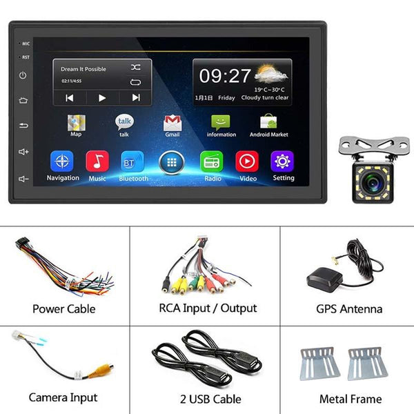 A2222KT 7 Inch Android Navigation WiFi Version 2+64G GPS Bluetooth 2.5D Screen Car Central Control MP5 Player, Style:Standard+12Lights Camera
