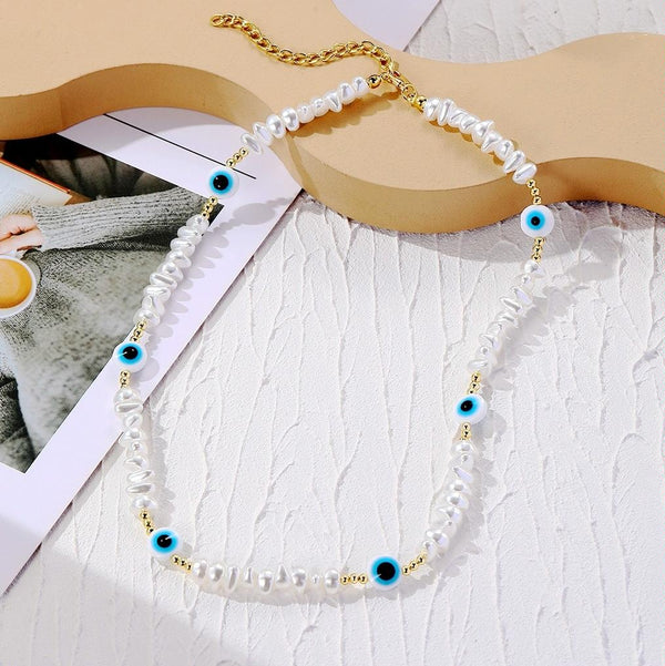 N2210-1 Triangular Pearl Eyes Ladies Temperament Necklace Collarbone Chain